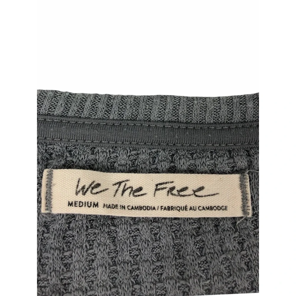 Free People We the Free Santa Clara Thermal Top Medium Gray Knit V Neck Stretch